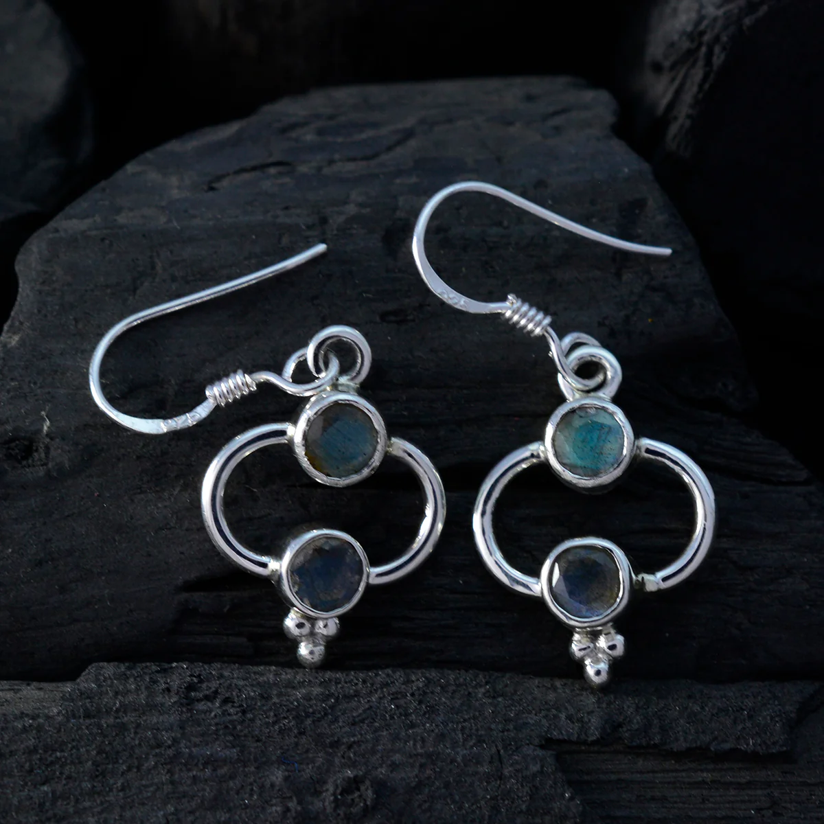 Labradorite Turkish Sakura multiple Dangle Gray Sterling Silver Earring - Image 4