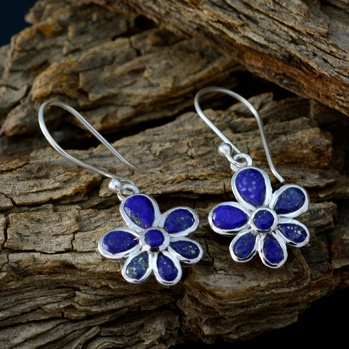 Lapis Lazuli African Mei multiple Dangle Blue Sterling Silver Earring - Image 3