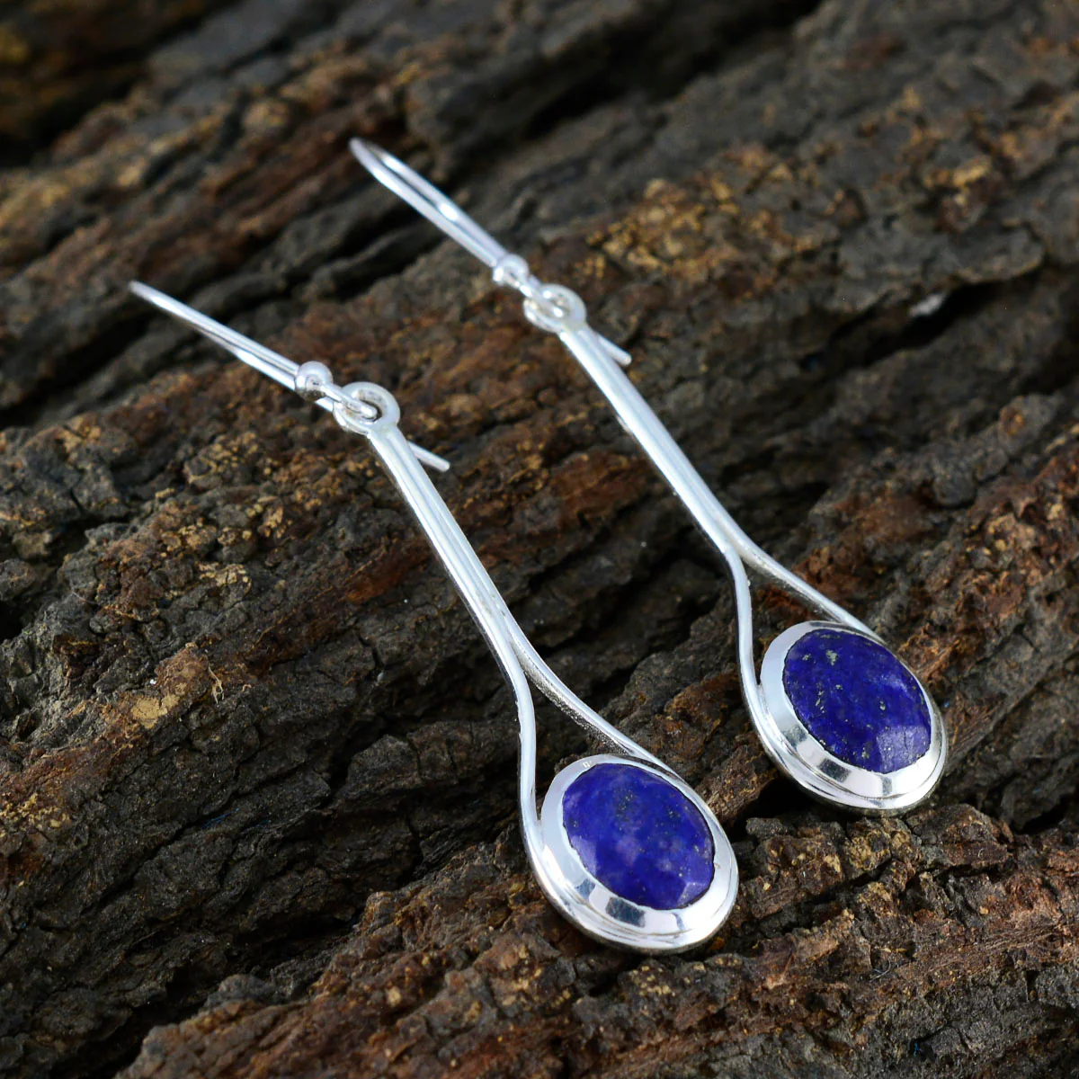 Lapis Lazuli German Teresa Solitaire Dangle Blue Silver Earring - Image 3