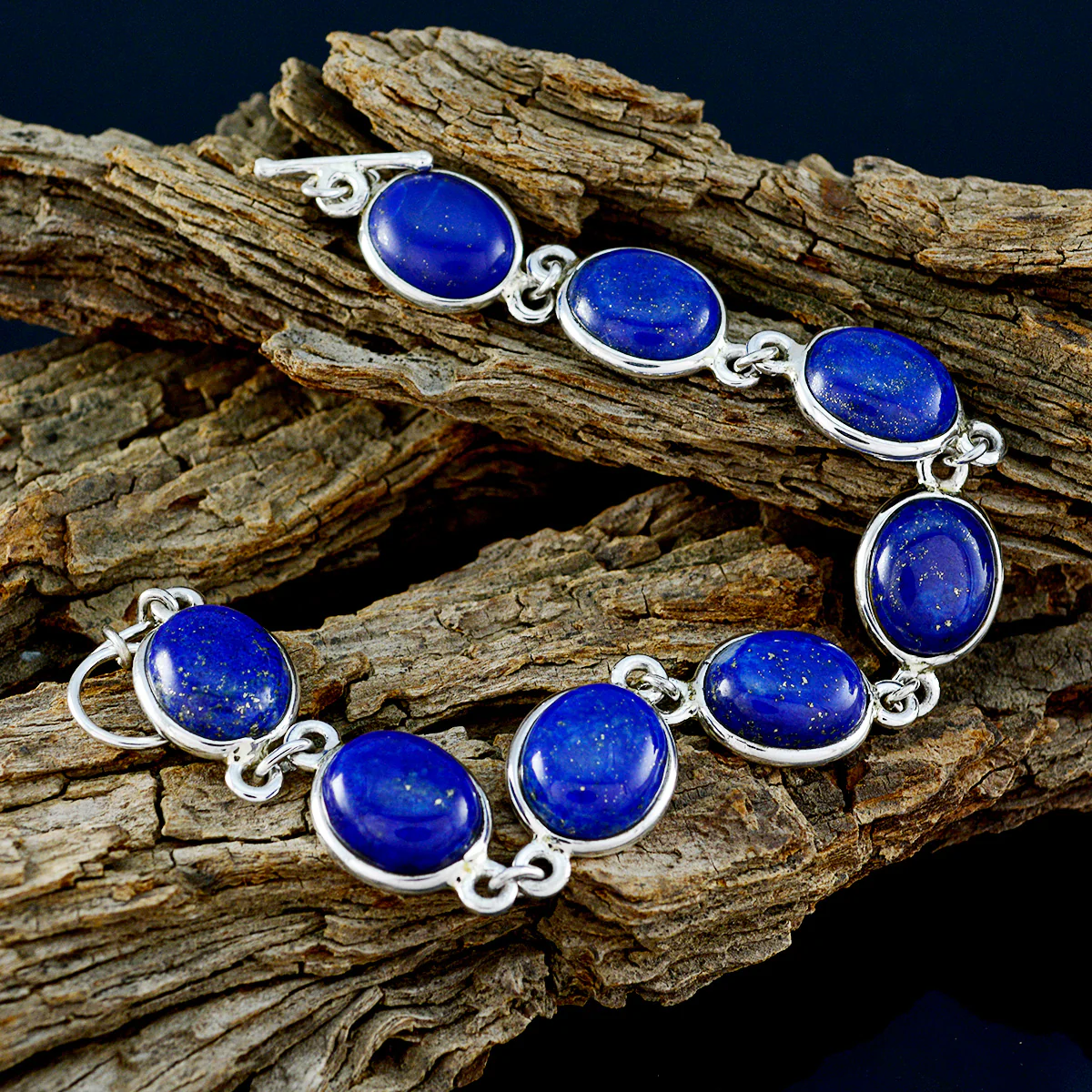 Lapis Lazuli Party Tiny Blue Sterling Silver Links Bracelet - Image 3