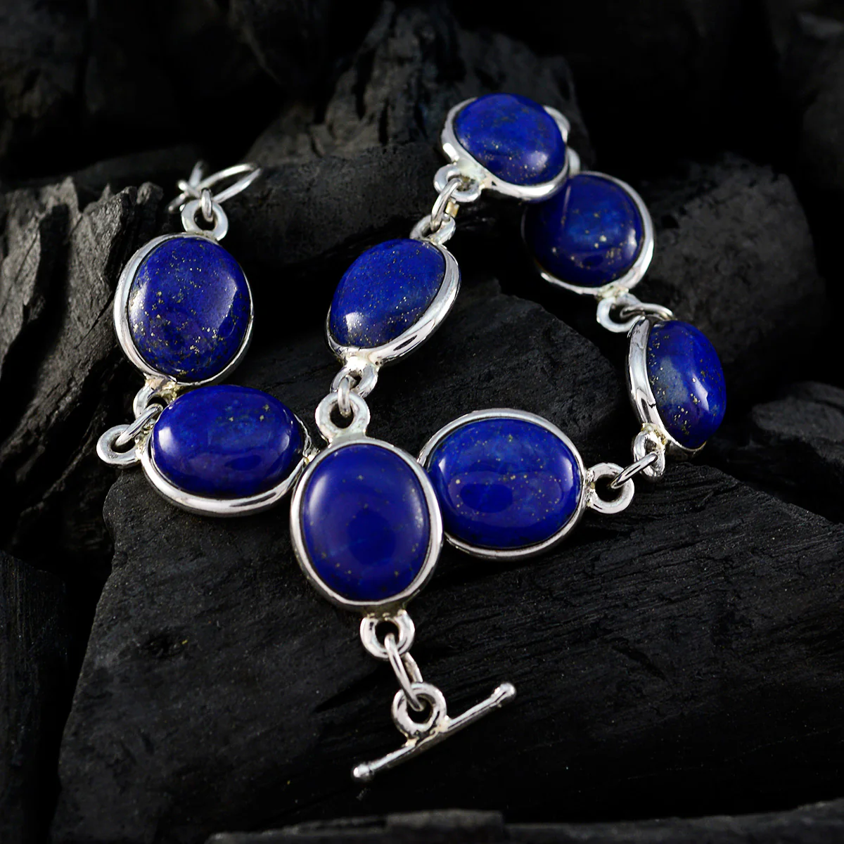 Lapis Lazuli Party Tiny Blue Sterling Silver Links Bracelet - Image 4