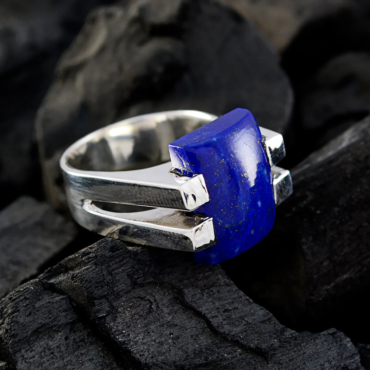 Lapis Lazuli Solitaire Spanish Silver Blue Gemstone Chunky Signet Ring Jewelry - Image 4