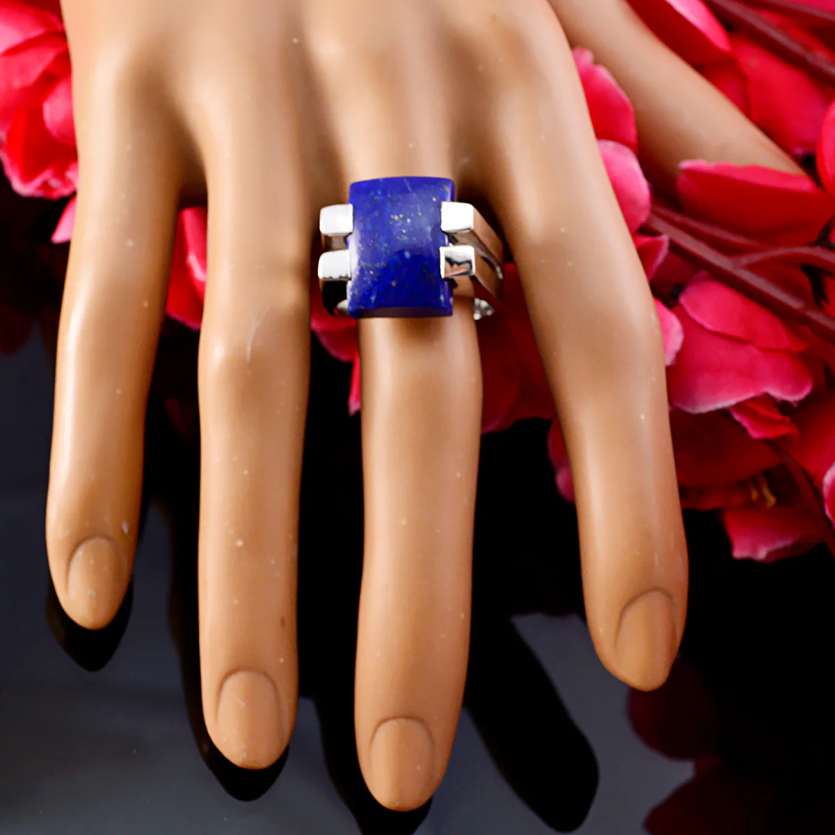 Lapis Lazuli Solitaire Spanish Silver Blue Gemstone Chunky Signet Ring Jewelry - Image 5