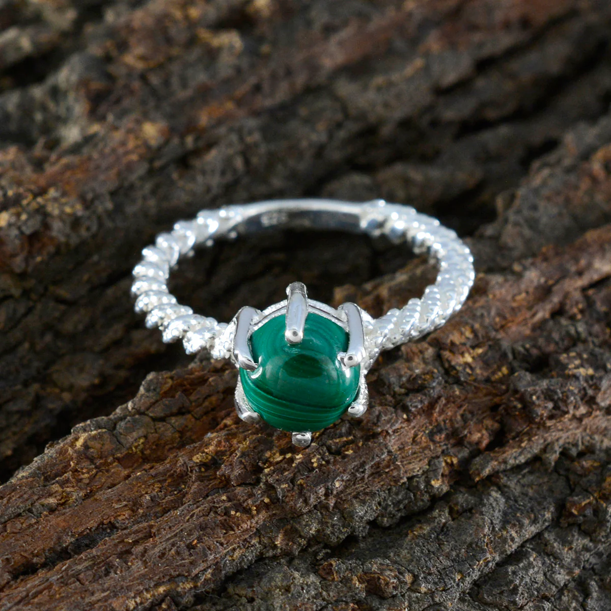 Malachite Solitaire French 925 Silver Green Gemstone Featherlight Twist Ring Jewellery - Image 3
