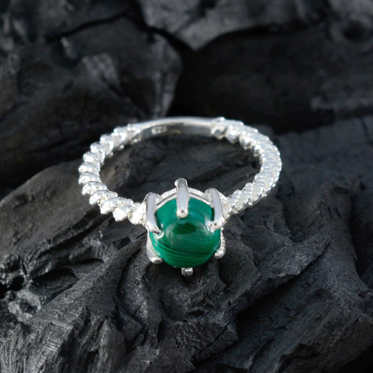 Malachite Solitaire French 925 Silver Green Gemstone Featherlight Twist Ring Jewellery - Image 4