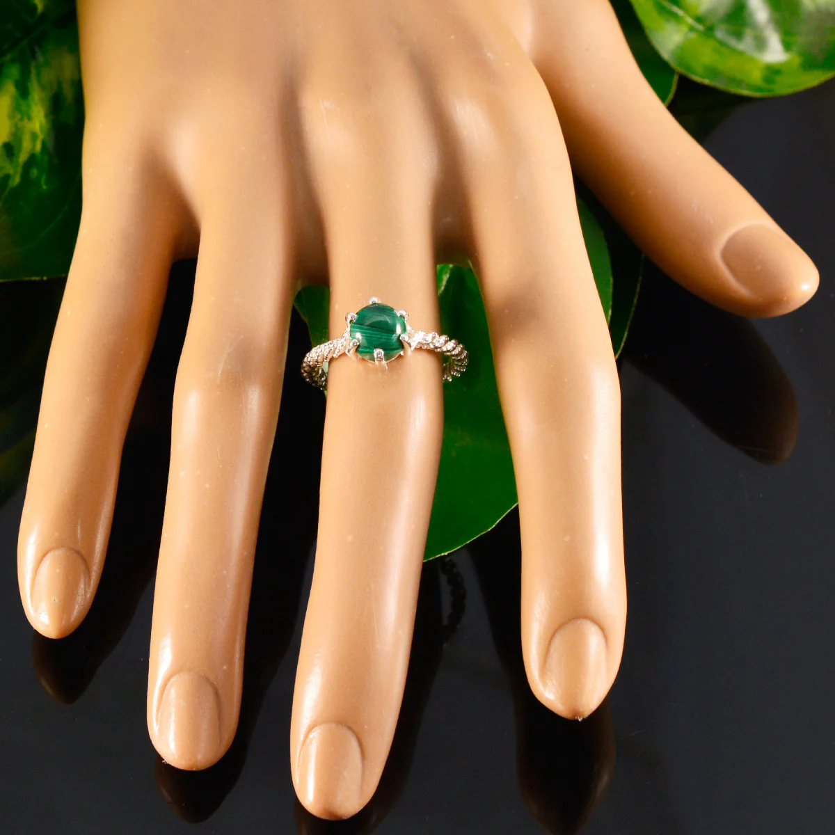 Malachite Solitaire French 925 Silver Green Gemstone Featherlight Twist Ring Jewellery - Image 5