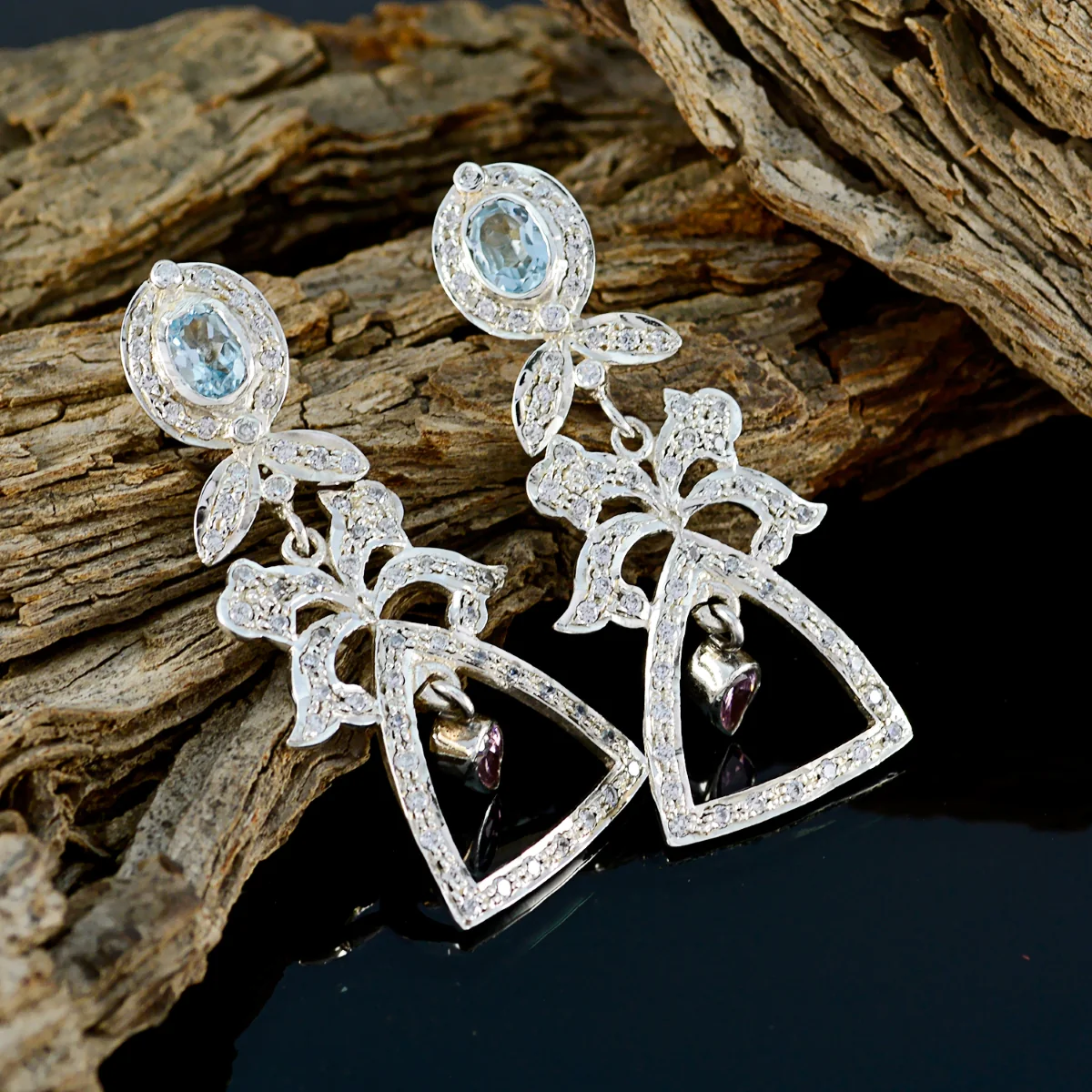 Multi CZ Indian Ananya multiple Stud multicolor 925 Silver Earring - Image 3