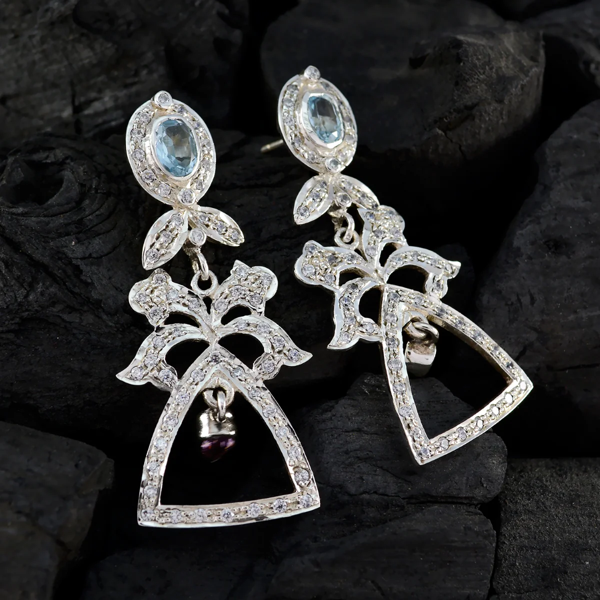 Multi CZ Indian Ananya multiple Stud multicolor 925 Silver Earring - Image 4