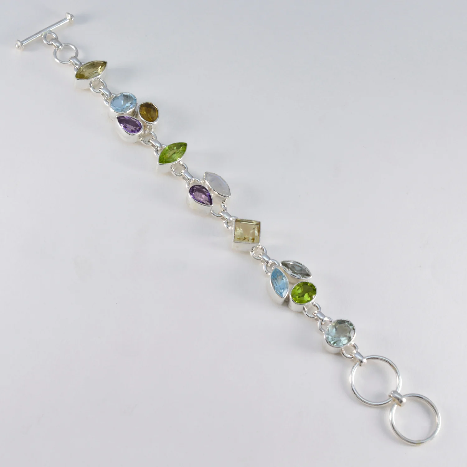 Multi Gemstone Rain Season Eye-catching multicolor Silver Links Bracelet - Image 3