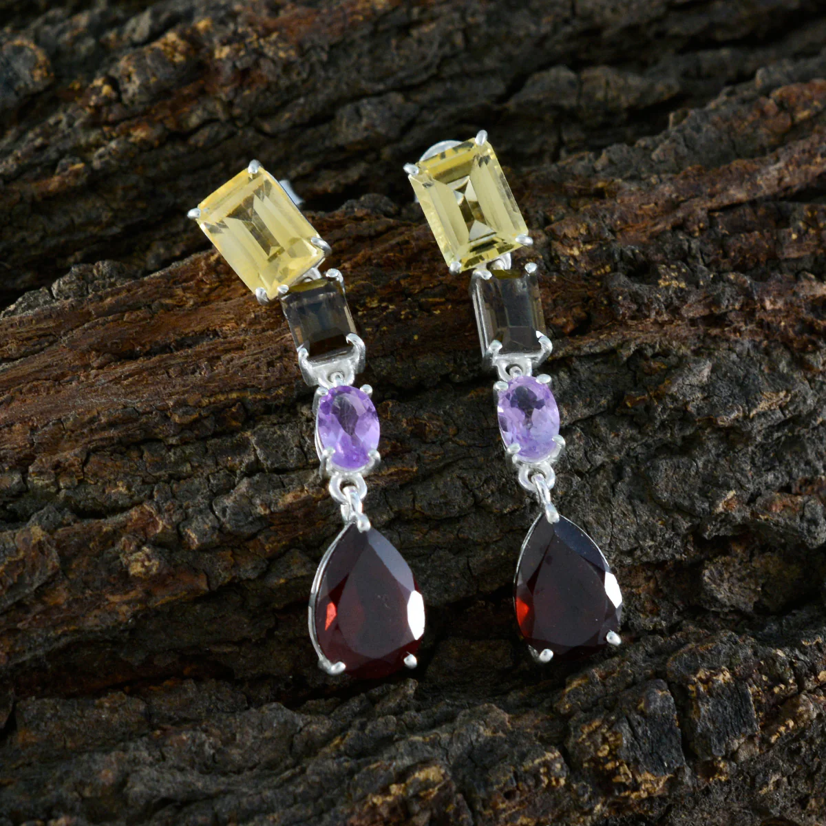 Multi Italian Mariana quarter Stud multicolor 925 Sterling Silver Earring - Image 3