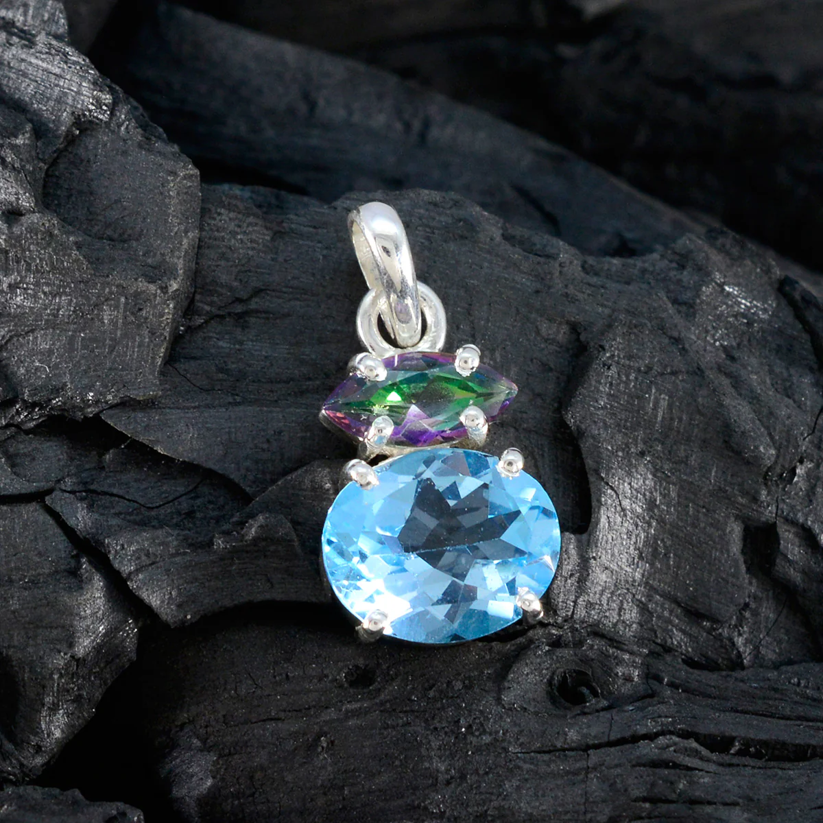 Multi Stone Delicate Mexican 92.5 Silver Toi et Moi Yasmine Trendy multicolor Pendant Jewellery - Image 4