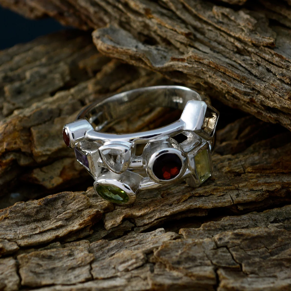Multi Stone multiple Egyptian Sterling Silver multicolor Gems Versatile Cocktail Ring Jewelry - Image 3