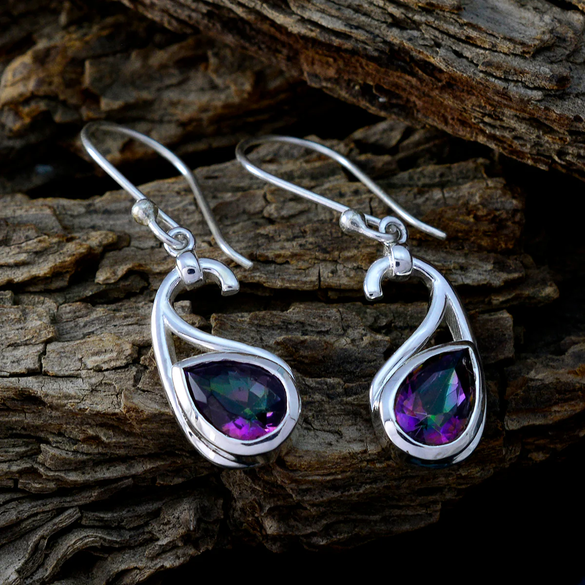 Mystic Quartz Egyptian Joaquina Solitaire Dangle multicolor 925 Sterling Silver Earring - Image 3