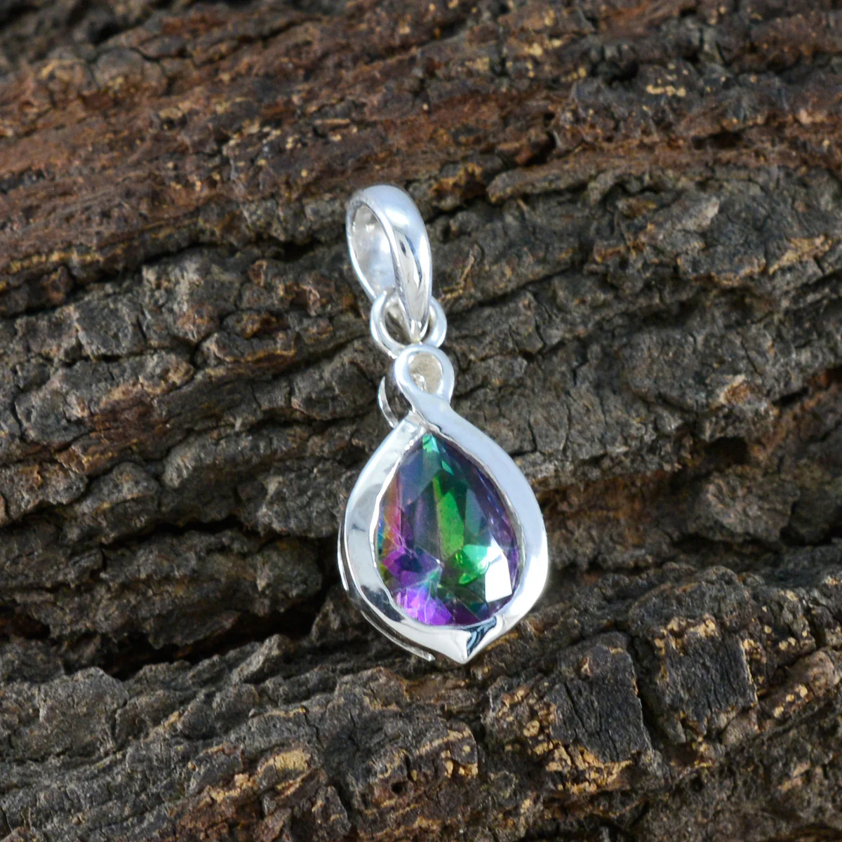 Mystic Quartz Elegant Korean Silver Solitaire Ling Eternity multicolor Pendant Jewelry - Image 3