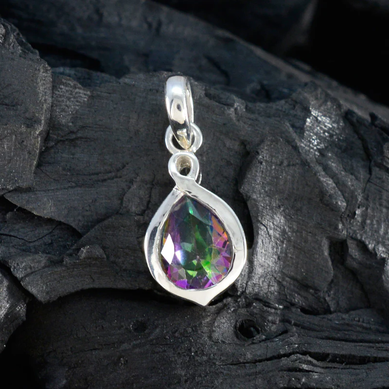 Mystic Quartz Elegant Korean Silver Solitaire Ling Eternity multicolor Pendant Jewelry - Image 4