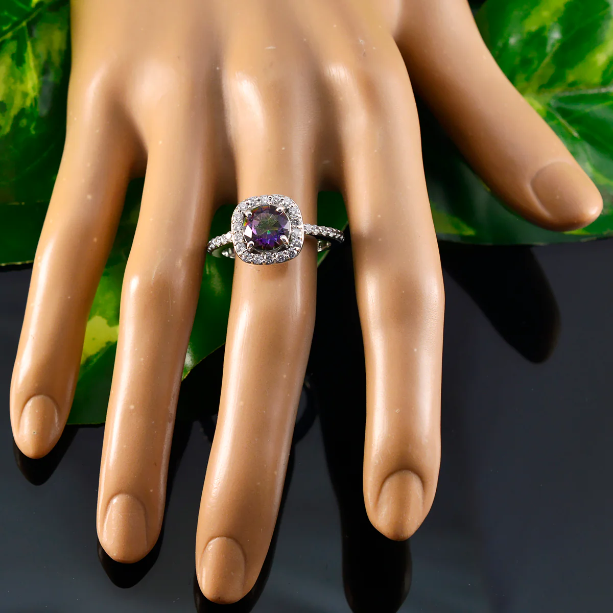 Mystic Quartz Halo Moroccan 925 Silver multicolor Gemstone Slim Graceful Ring Jewellery - Image 5