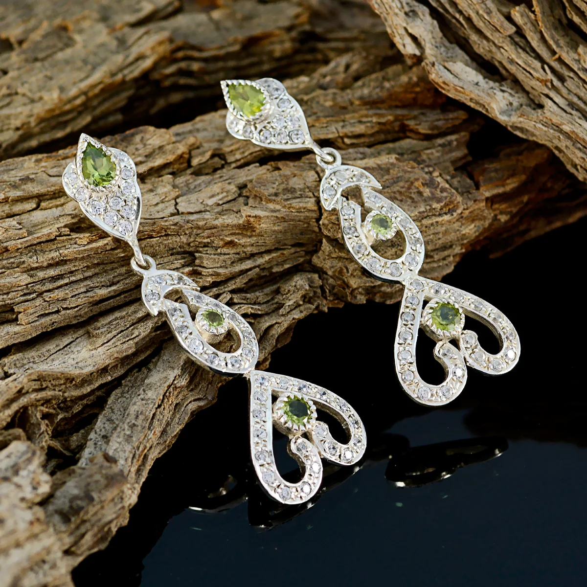 Peridot Indian Araya multiple Stud Green 925 Sterling Silver Earring - Image 3