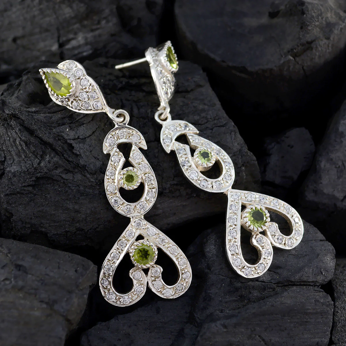 Peridot Indian Araya multiple Stud Green 925 Sterling Silver Earring - Image 4