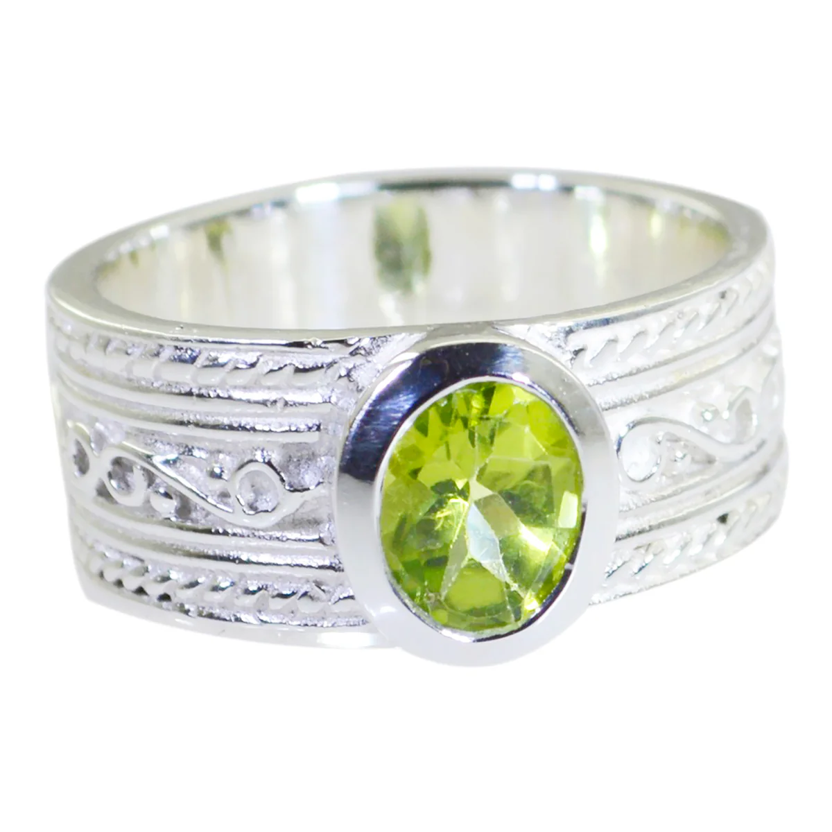 Peridot Solitaire African 925 Sterling Silver Green Gemstone Mid-weight Art Deco Ring Jewellery - Image 3