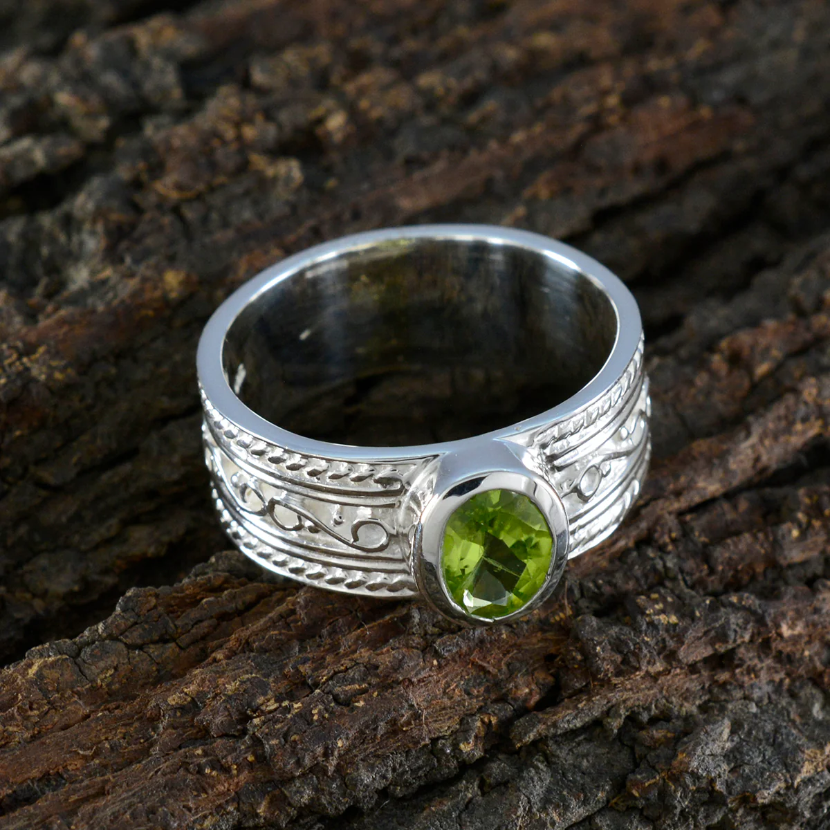 Peridot Solitaire African 925 Sterling Silver Green Gemstone Mid-weight Art Deco Ring Jewellery - Image 4