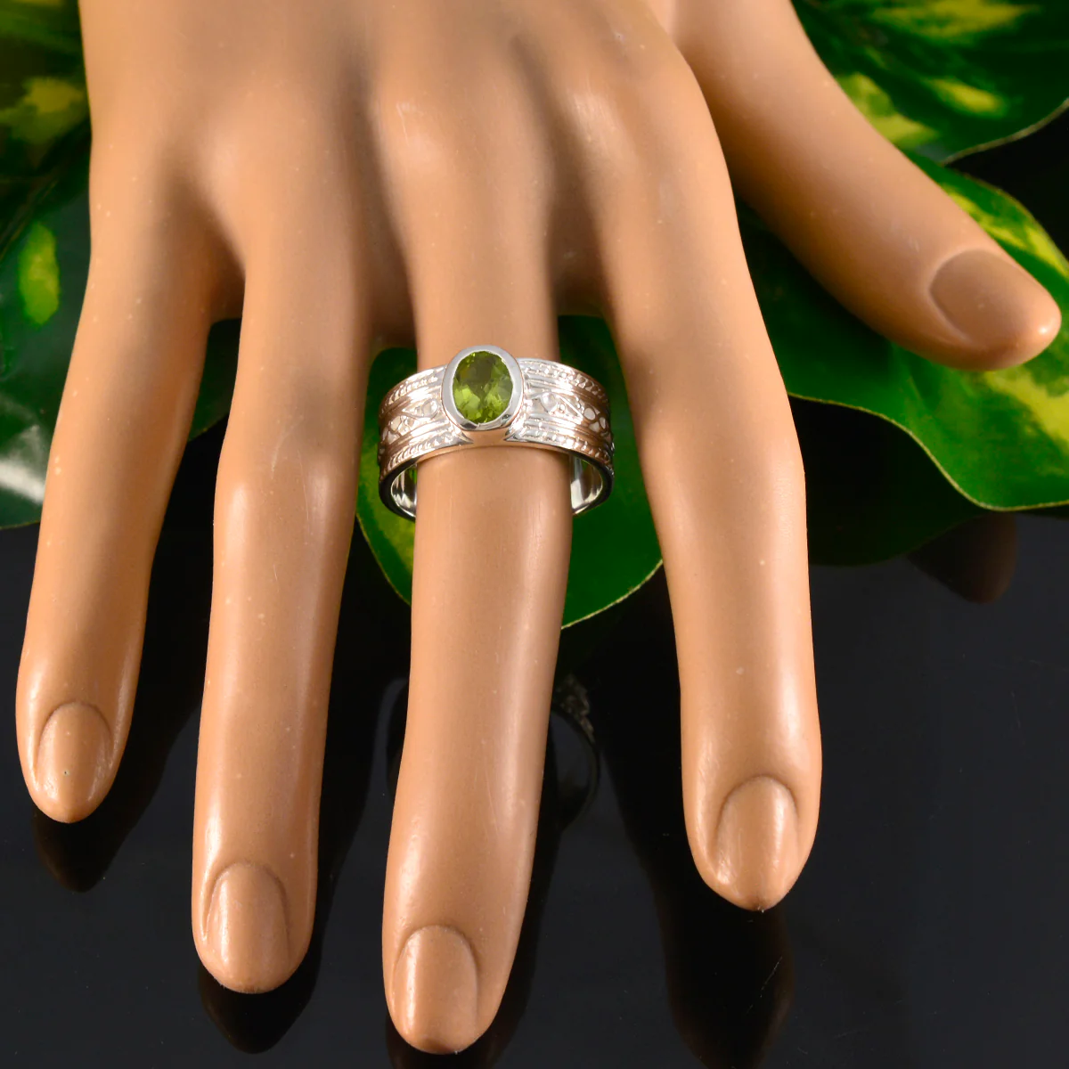 Peridot Solitaire African 925 Sterling Silver Green Gemstone Mid-weight Art Deco Ring Jewellery - Image 6