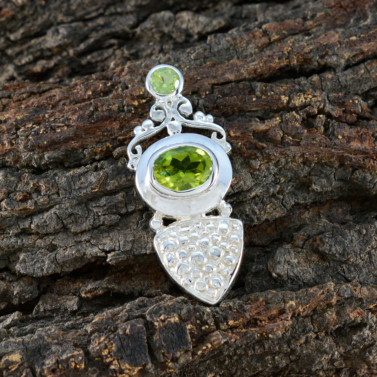 Peridot Whisper-thin French 925 Silver Solitaire Carla Abstract Green Pendant Jewelry - Image 4