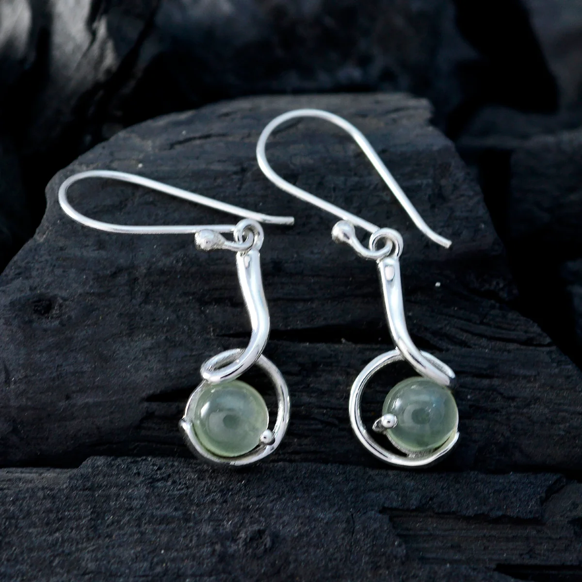 Prehnite African Yasmine Solitaire Dangle Green 925 Silver Earring - Image 3