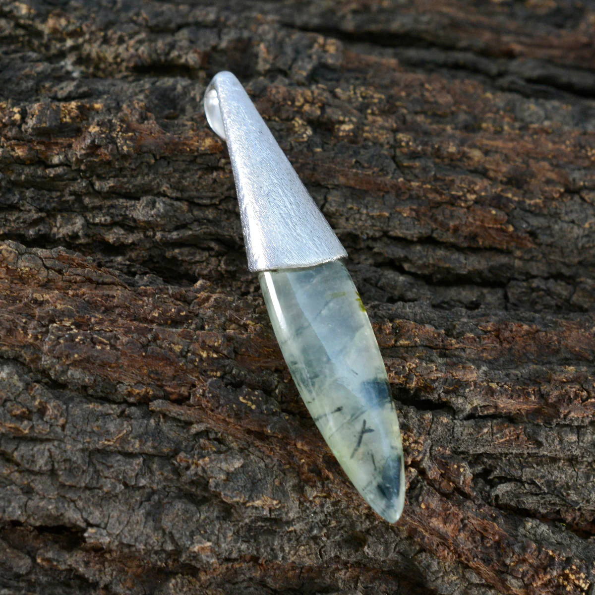 Prehnite Tiny German 925 Silver Solitaire Ava Abstract Green Pendant Jewelry - Image 3