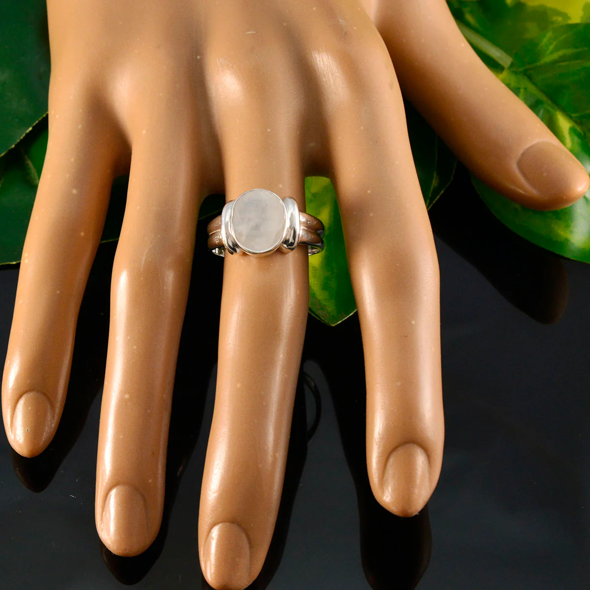 Rainbow Moonstone Solitaire French 925 Sterling Silver White Gemstones Tiny Artisan Ring Jewellery - Image 5