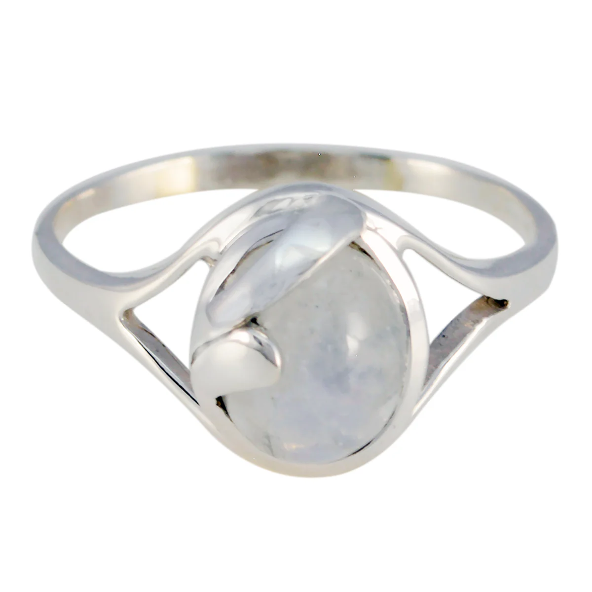 Rainbow Moonstone Solitaire German 92.5 Silver White Gems Tiny Modern Ring Jewelry - Image 3