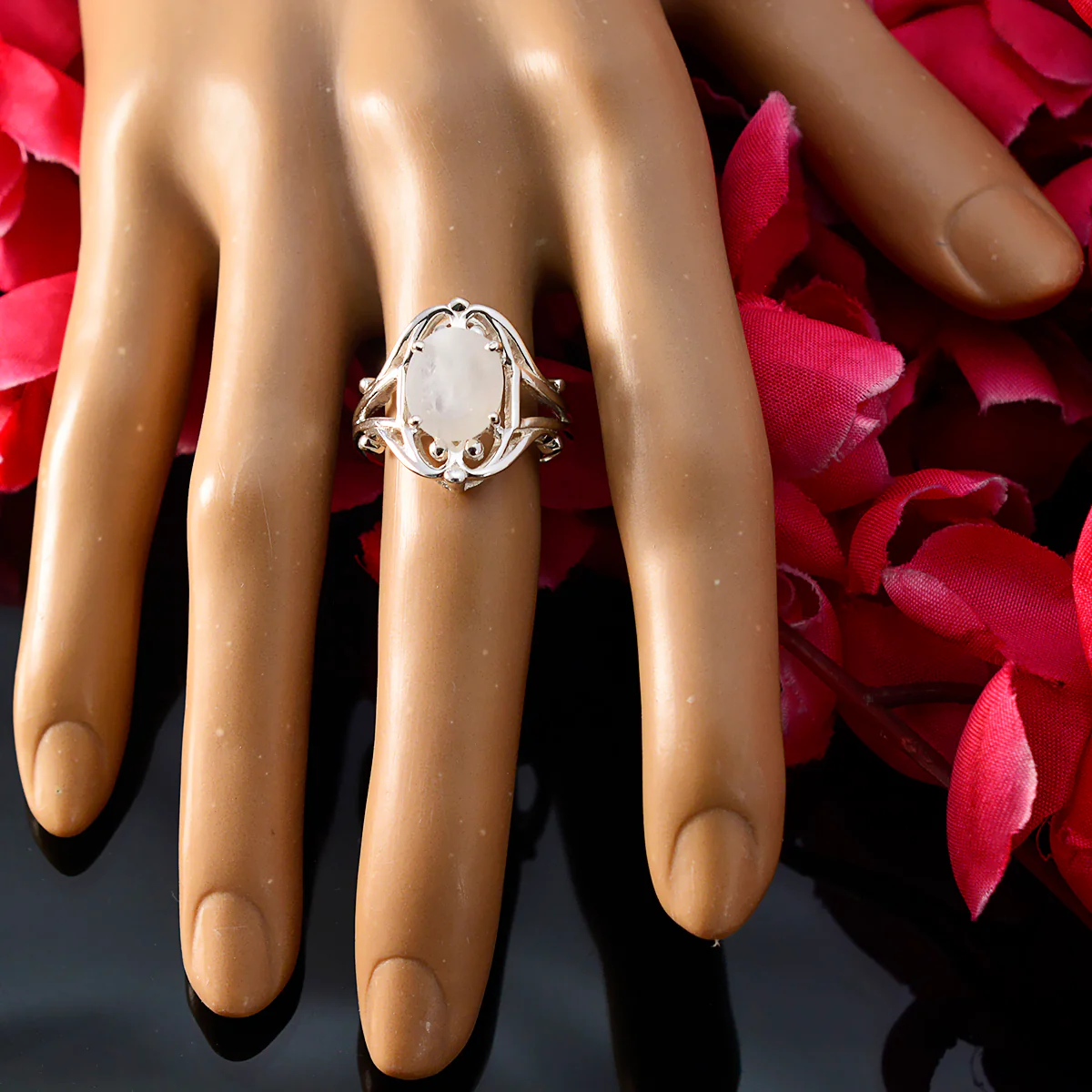 Rainbow Moonstone Solitaire Moroccan Silver White Gemstones Tiny Modern Ring Jewellery - Image 5