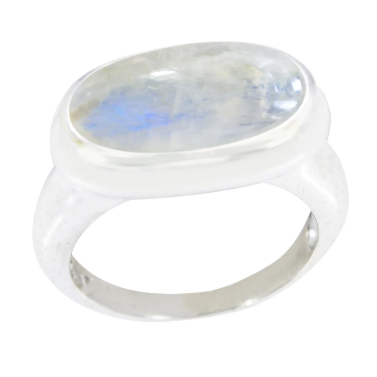 Rainbow Moonstone Solitaire Russian 925 Sterling Silver White Gemstone Eye-catching Love Ring Jewellery - Image 3