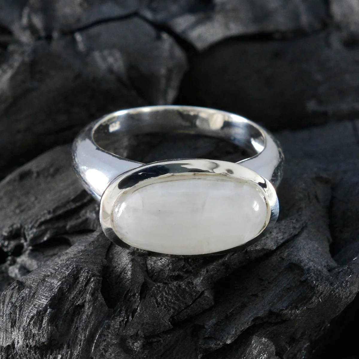 Rainbow Moonstone Solitaire Russian 925 Sterling Silver White Gemstone Eye-catching Love Ring Jewellery - Image 5