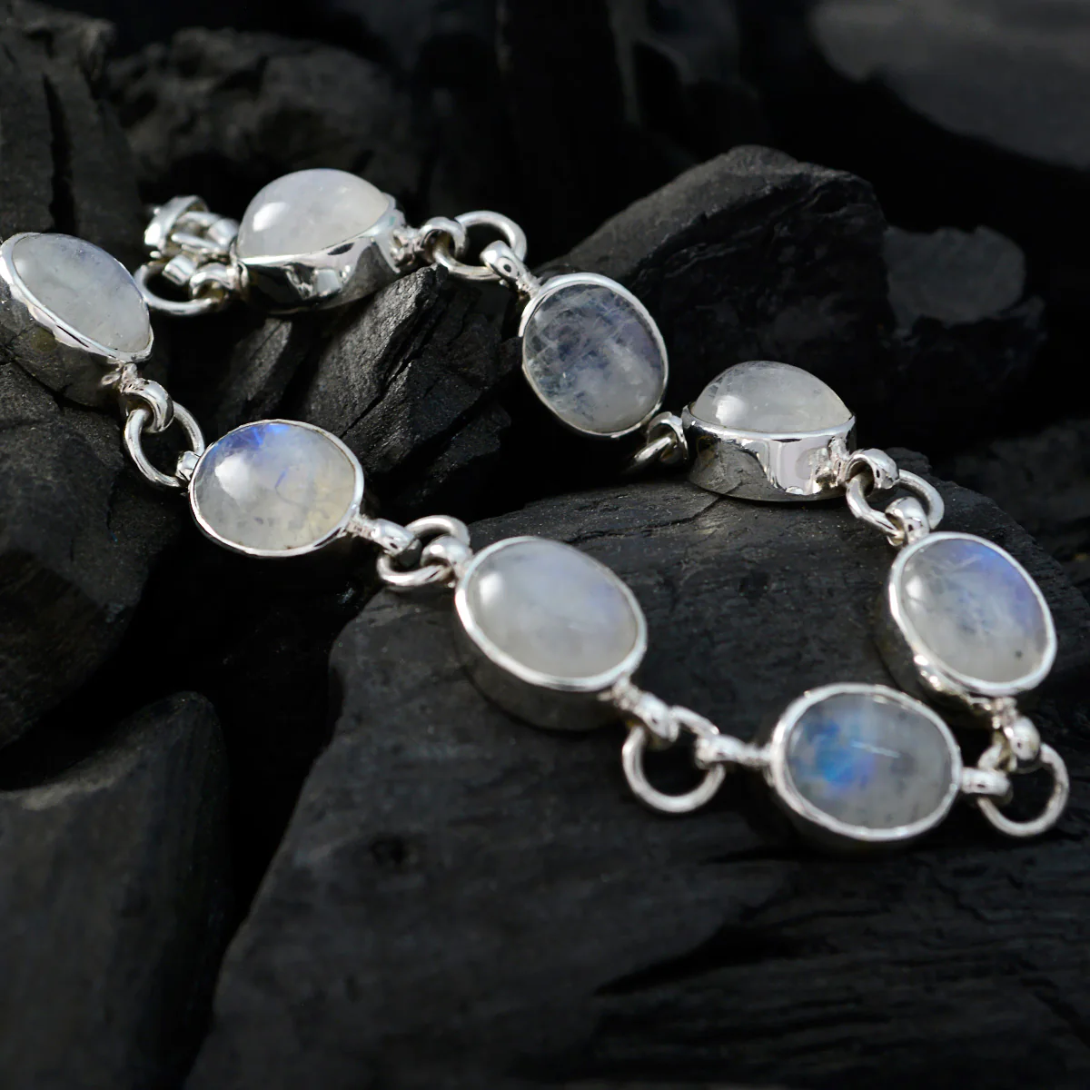 Rainbow Moonstone St Patrick’s Day Tiny White Sterling Silver Links Bracelet - Image 3