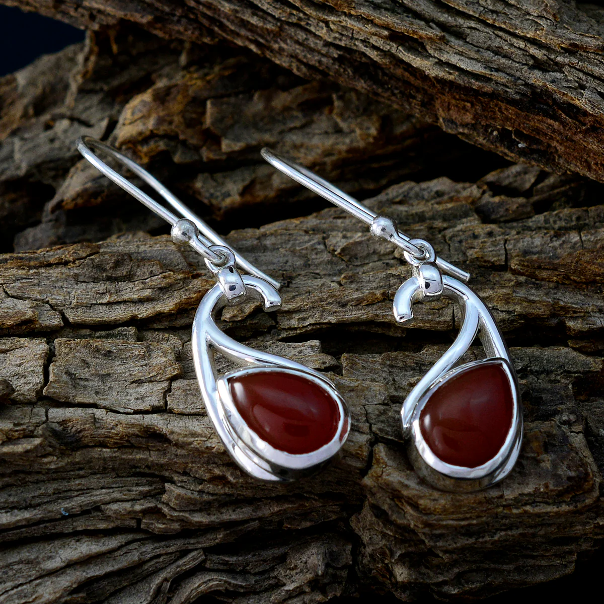 Red Onyx Australian Eliza Solitaire Dangle Red 925 Silver Earring - Image 3