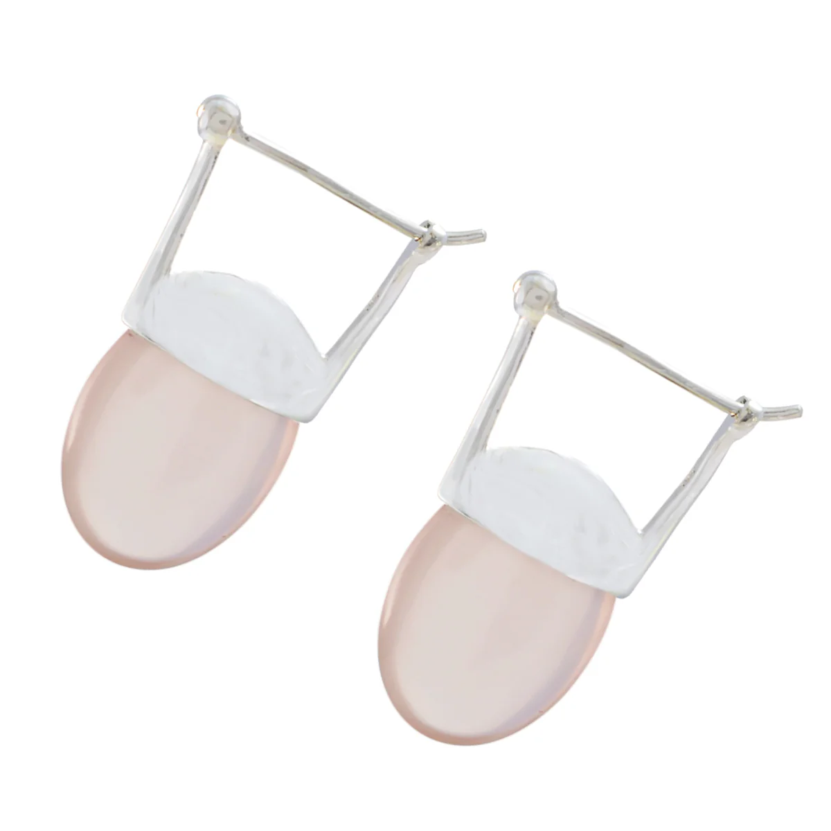 Rose Quartz American Josephine Solitaire Dangle Pink 925 Silver Earring - Image 3