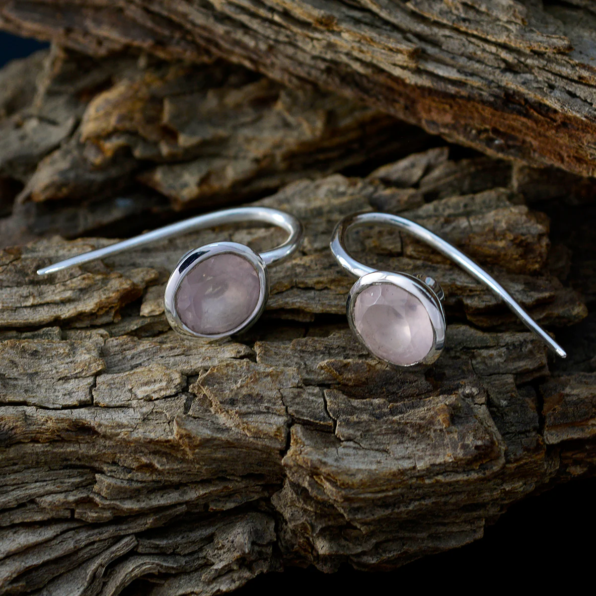 Rose Quartz Egyptian Sofia Solitaire Dangle Pink 925 Silver Earring - Image 3