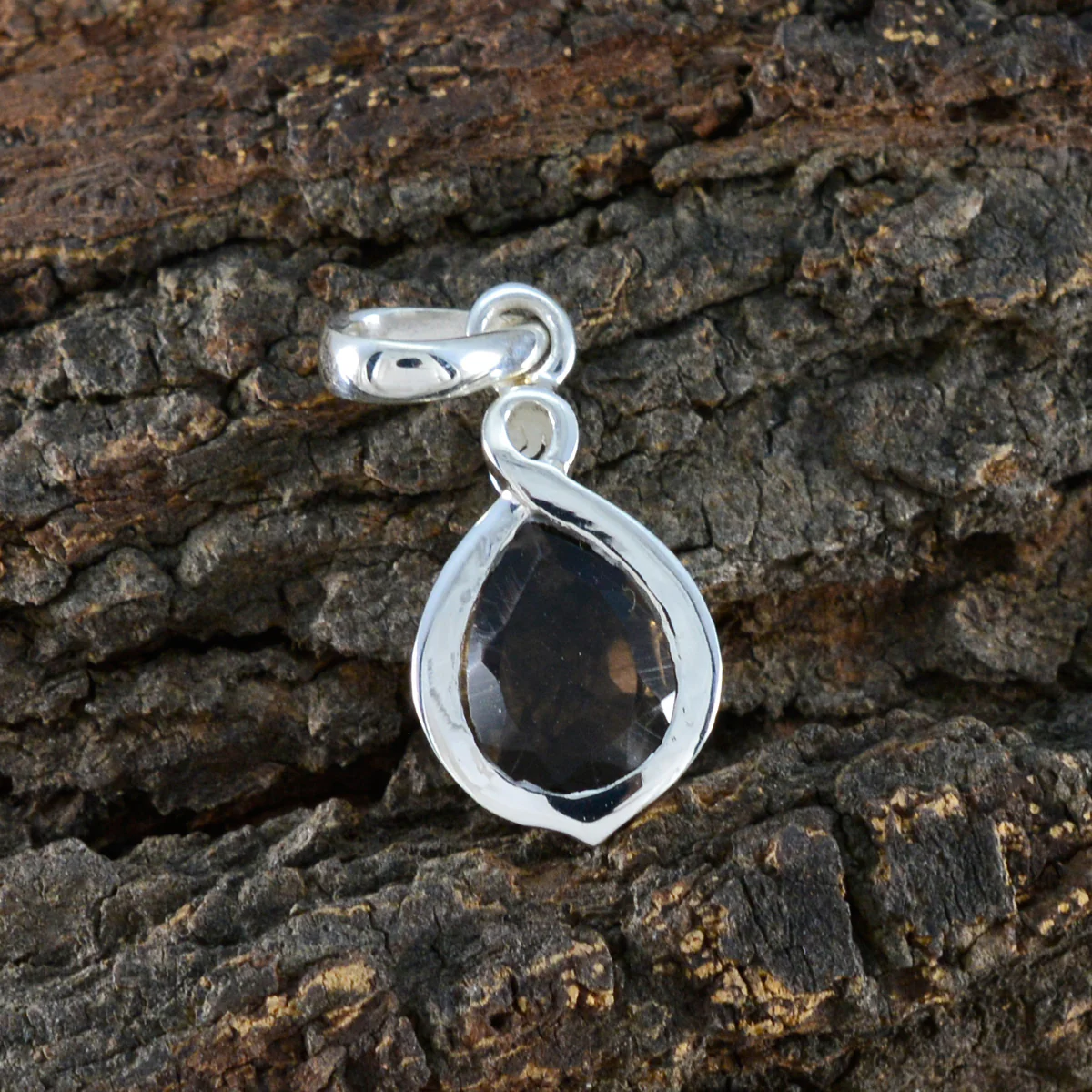 Smoky Quartz Elegant Japanese Sterling Silver Solitaire Mei Heart Brown Pendant Jewellery - Image 3