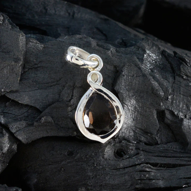 Smoky Quartz Elegant Japanese Sterling Silver Solitaire Mei Heart Brown Pendant Jewellery - Image 4