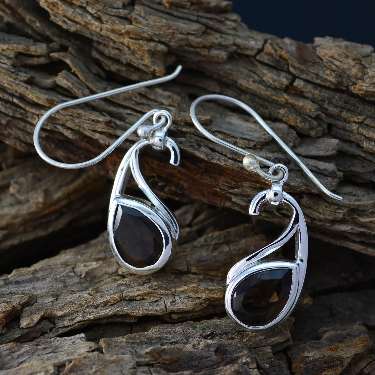 Smoky Quartz Latin American Elena Solitaire Dangle Brown 925 Sterling Silver Earring - Image 3