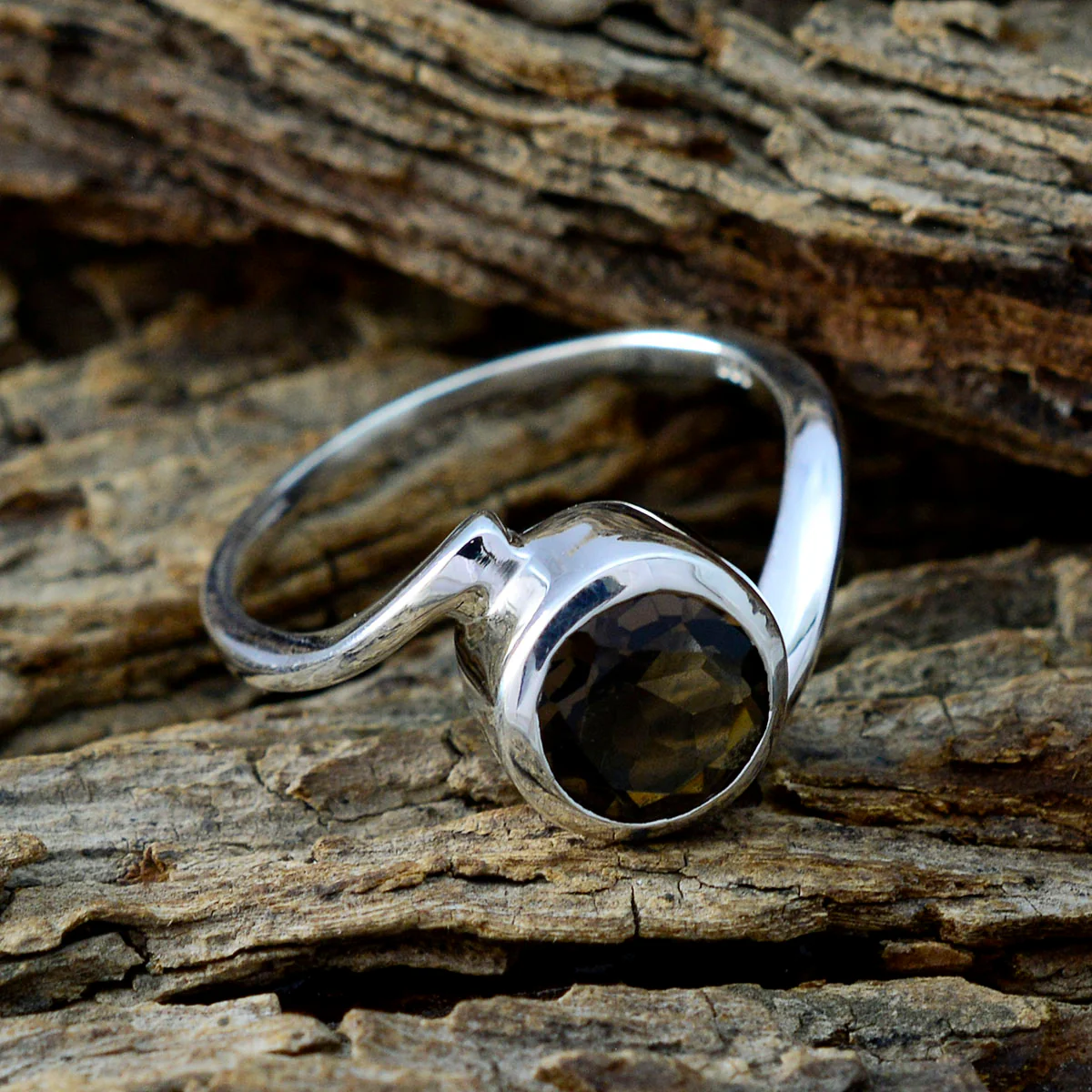 Smoky Quartz Solitaire African 925 Silver Brown Gemstones Featherlight Artisan Ring Jewelry - Image 3