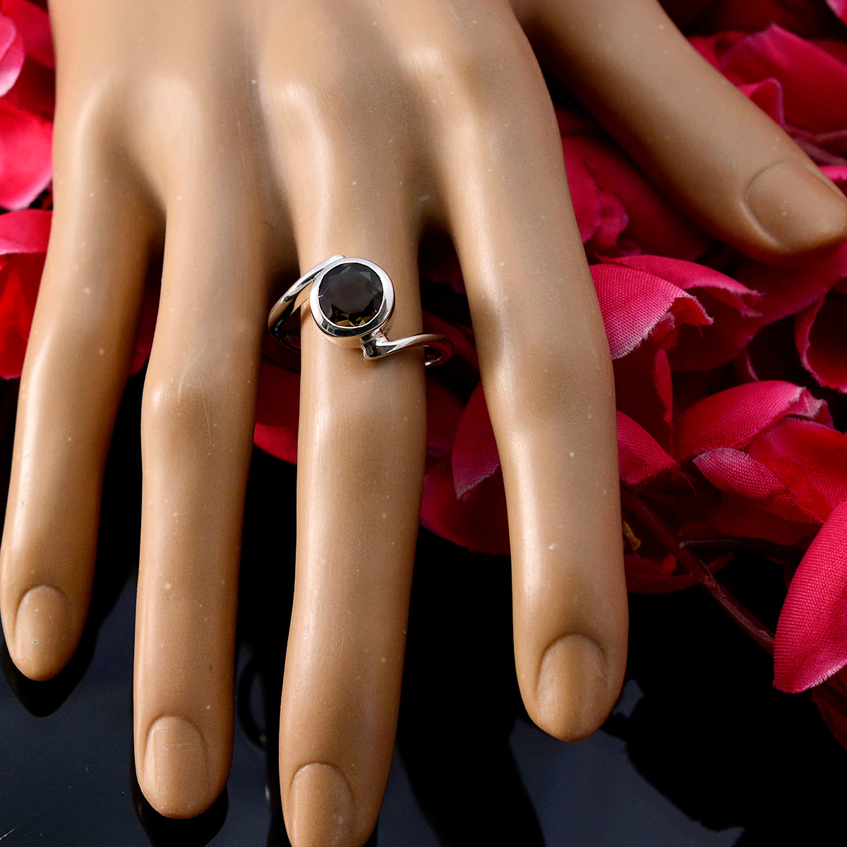 Smoky Quartz Solitaire African 925 Silver Brown Gemstones Featherlight Artisan Ring Jewelry - Image 5