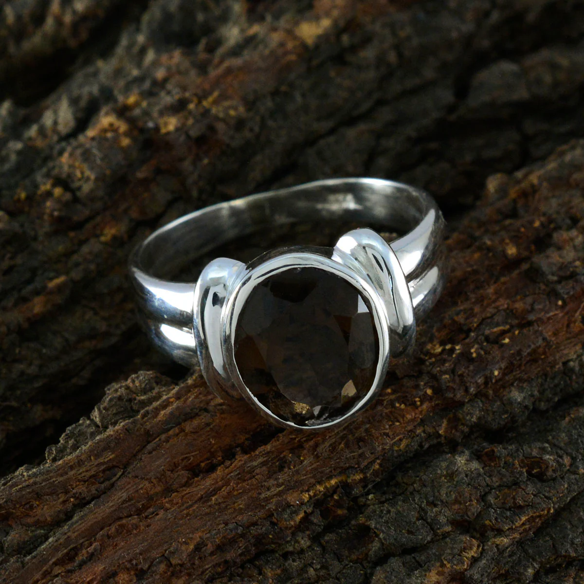 Smoky Quartz Solitaire German Silver Brown Gems Tiny Boho Ring Jewelry - Image 3