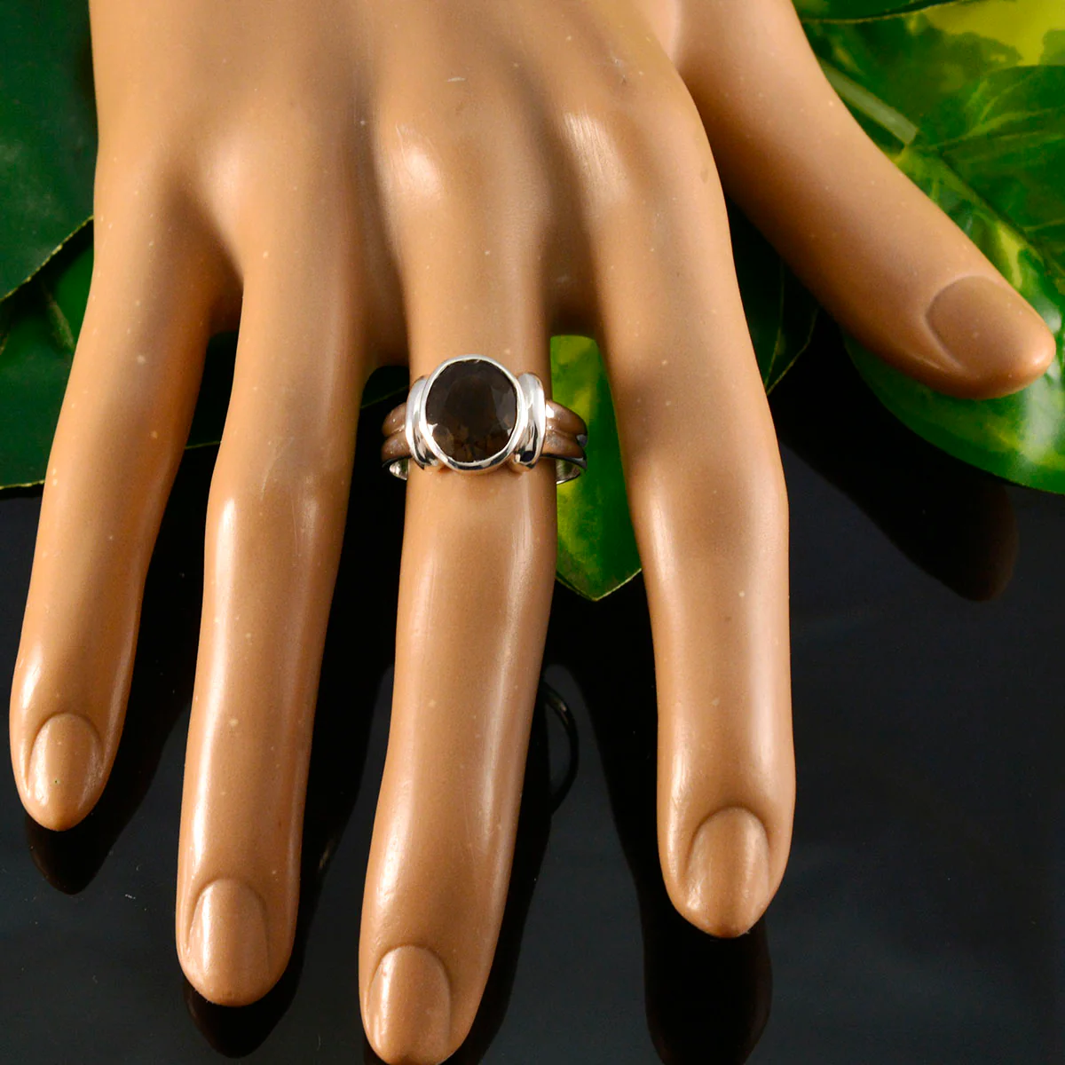 Smoky Quartz Solitaire German Silver Brown Gems Tiny Boho Ring Jewelry - Image 5