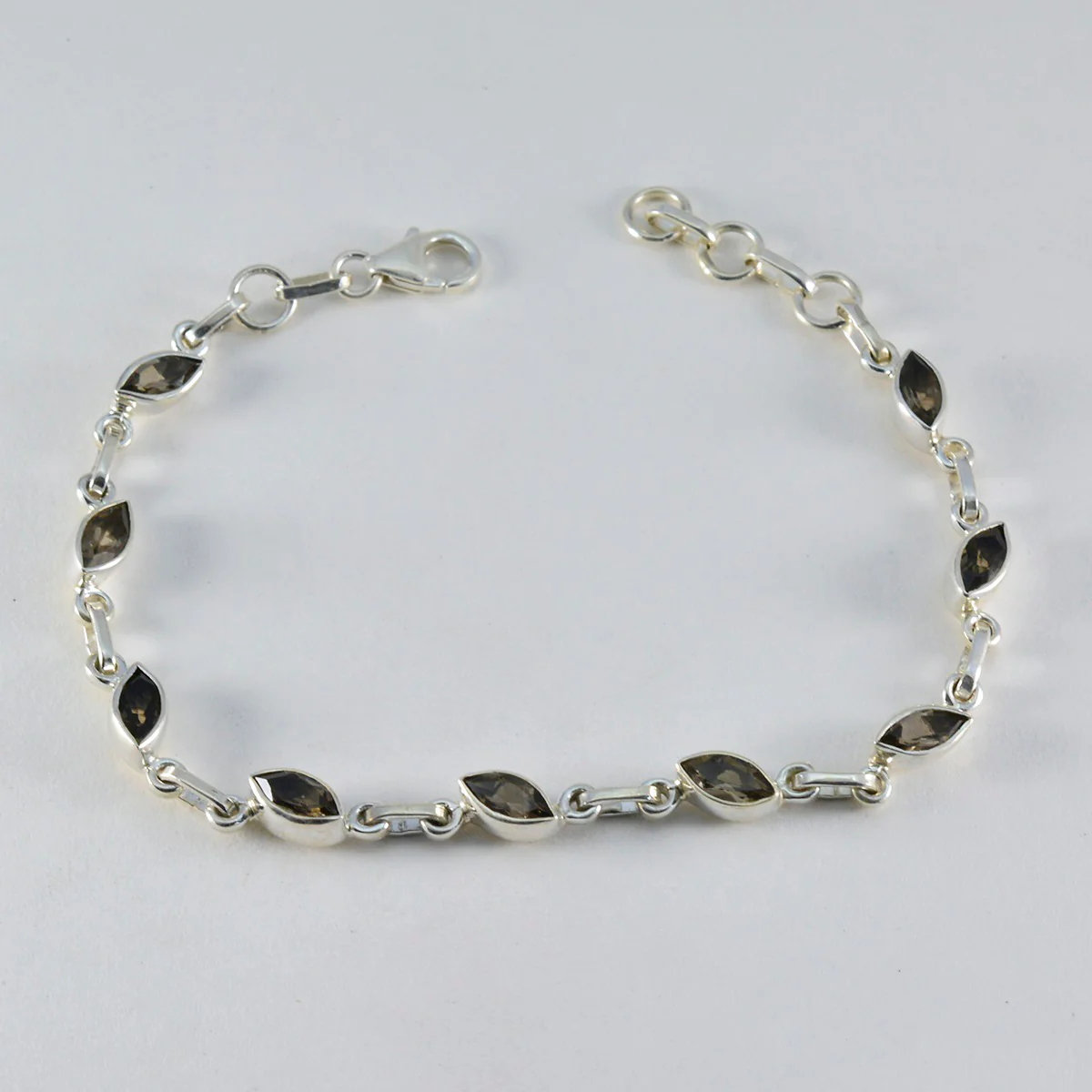 Smoky Quartz Treasure Tiny Brown 925 Silver Links Bracelet - Image 3