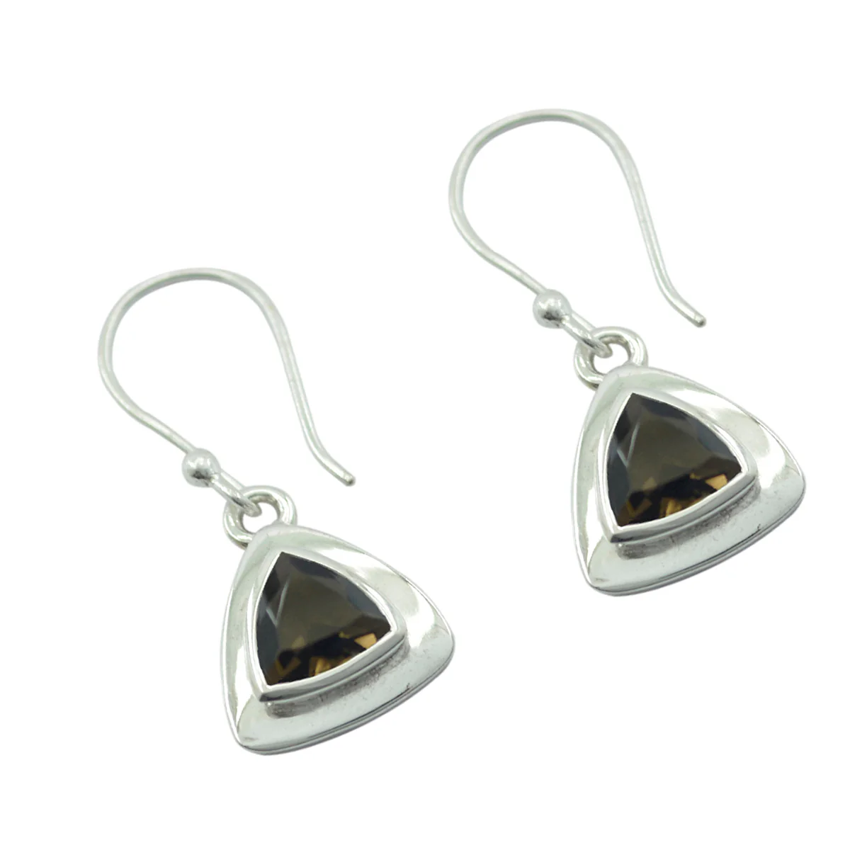 Smoky Quartz Turkish Xiu Solitaire Dangle Brown 925 Silver Earring - Image 3
