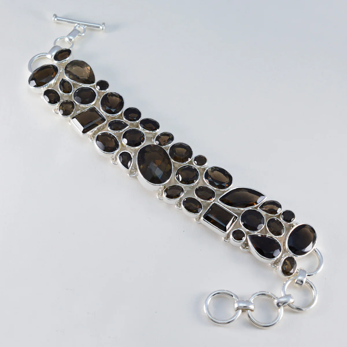 Smoky Quartz Valentine's Day Statement Brown Silver Links Bracelet - Image 3