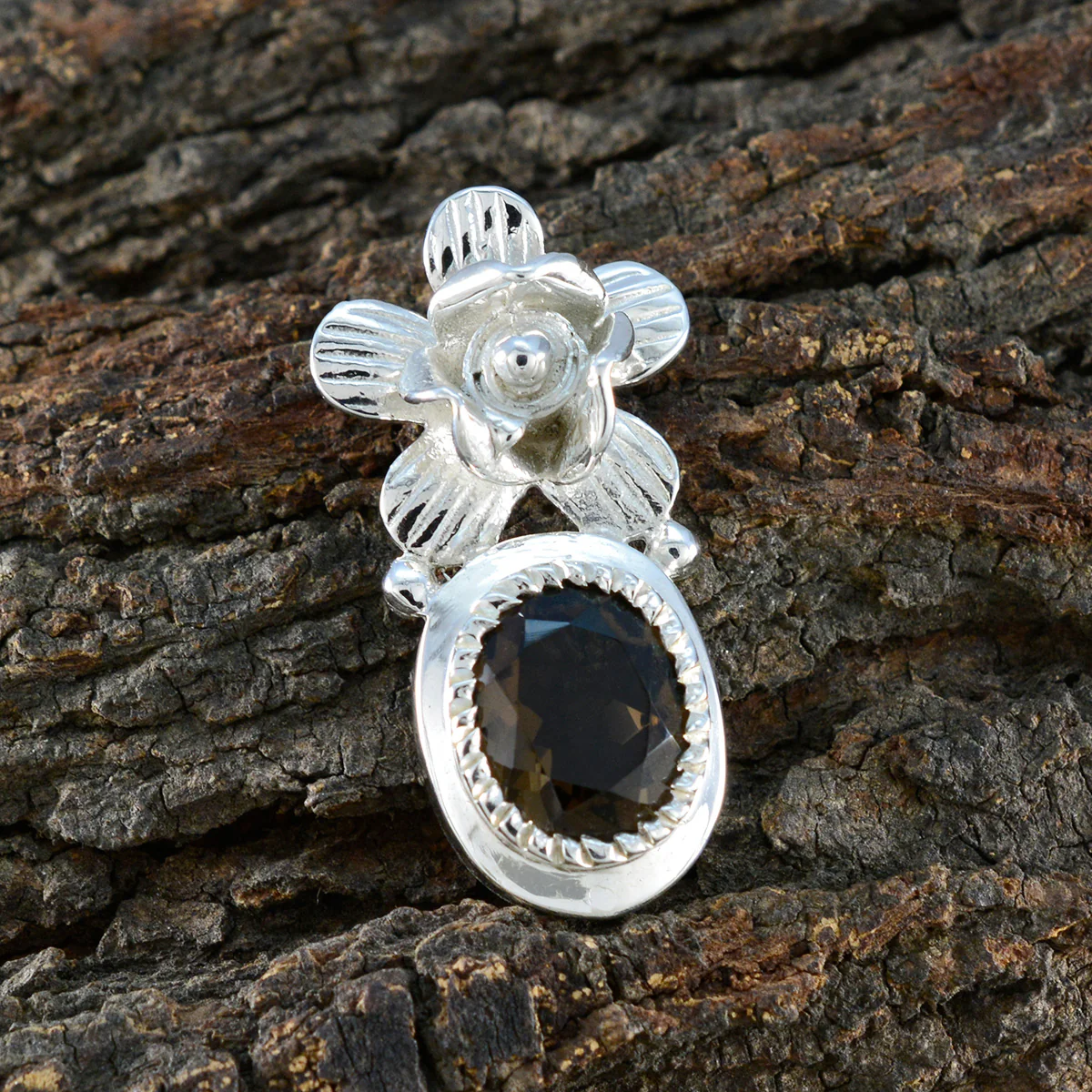 smoky quartz Versatile Spanish Sterling Silver Solitaire Ángeles Bubble Brown Pendant Jewellery - Image 3