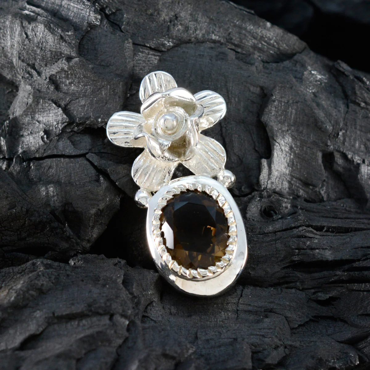 smoky quartz Versatile Spanish Sterling Silver Solitaire Ángeles Bubble Brown Pendant Jewellery - Image 4