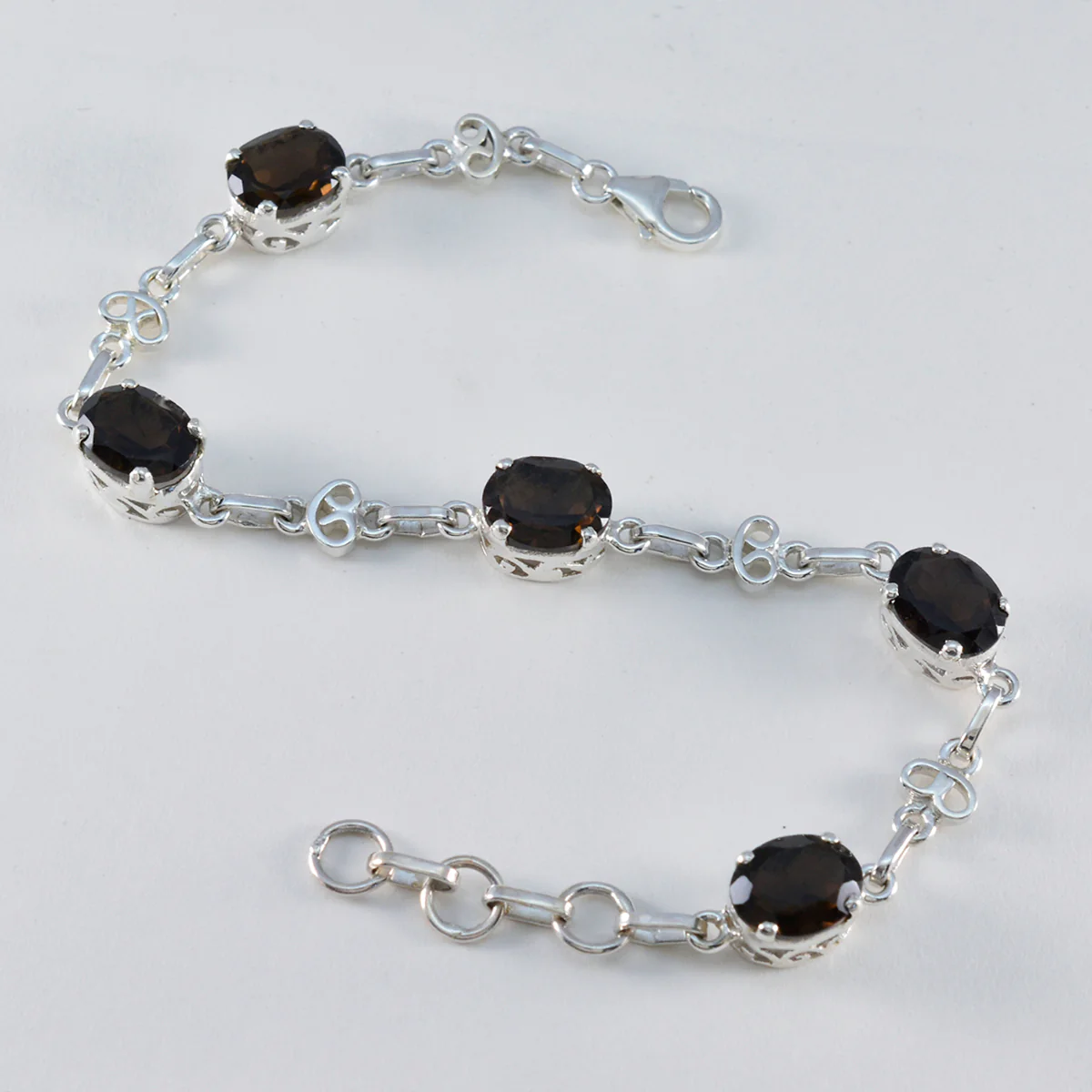 Smoky Quartz White Day Featherlight Brown Silver Links Bracelet - Image 3